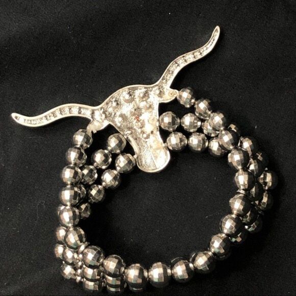 Large Burnt Orange Longhorn Bull Stretch Bracelet - Picture 3 of 3